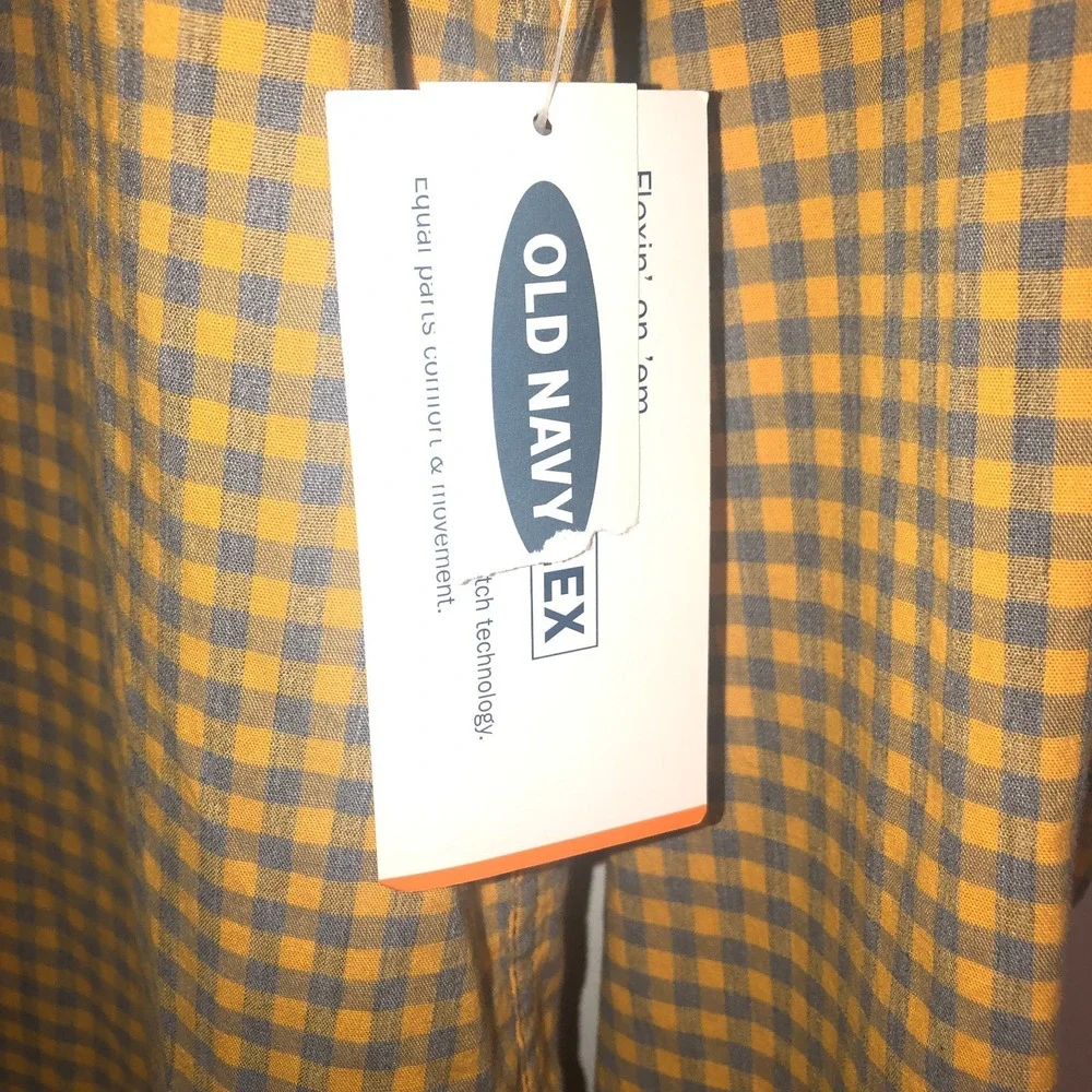 NWT Old Navy Mens Button Down Shirt Yellow Gray Gingham Size Large Cotton Casual - Picture 8 of 9
